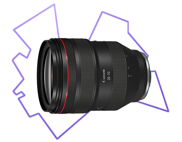 Canon RF 28-70mm f/2.0 lens met Camera Huren Utrecht logo | Lenzen categorie